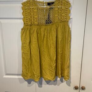 RAIN Women's Sleeveless Top Yellow Crochet Lace Trim Detail Blouse